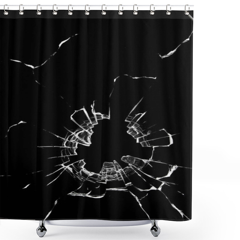 Personality  Texture Of Cracks On The Window, Broken Glass With A Hole On A Black Background. Shower Curtains