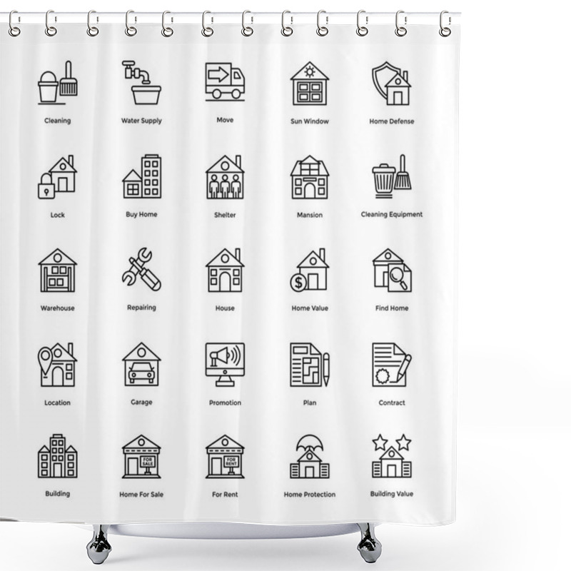 Personality  Real Estate Line Vector Icons Set 4 Shower Curtains