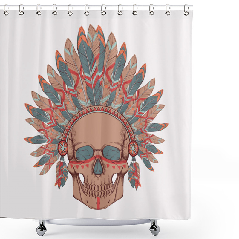 Personality  Vector Illustration Of Human Skull In Native American Indian Chi Shower Curtains