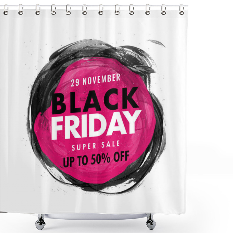 Personality  Black Friday Super Sale Poster Design With 50% Discount Offer On Shower Curtains