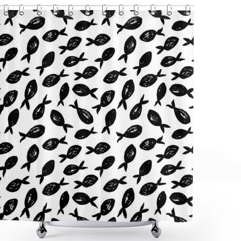 Personality  Pattern With Hand Drawn Fishes Shower Curtains