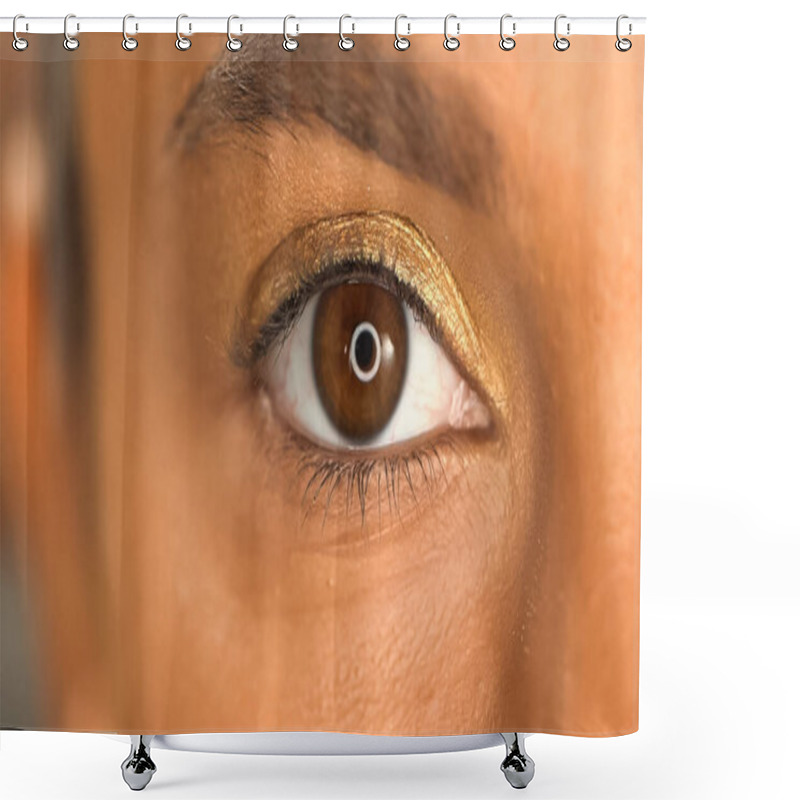 Personality  Cropped View Of African American Woman With Brown Eye And Golden Eye Shadow Shower Curtains