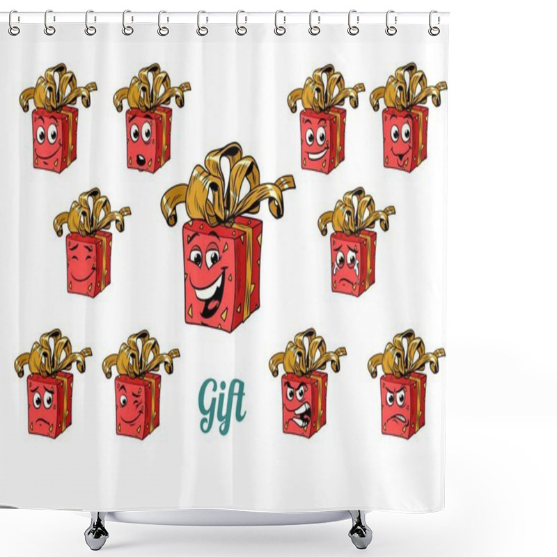 Personality  Gift Box Emotions Emoticons Set Isolated On White Background Shower Curtains