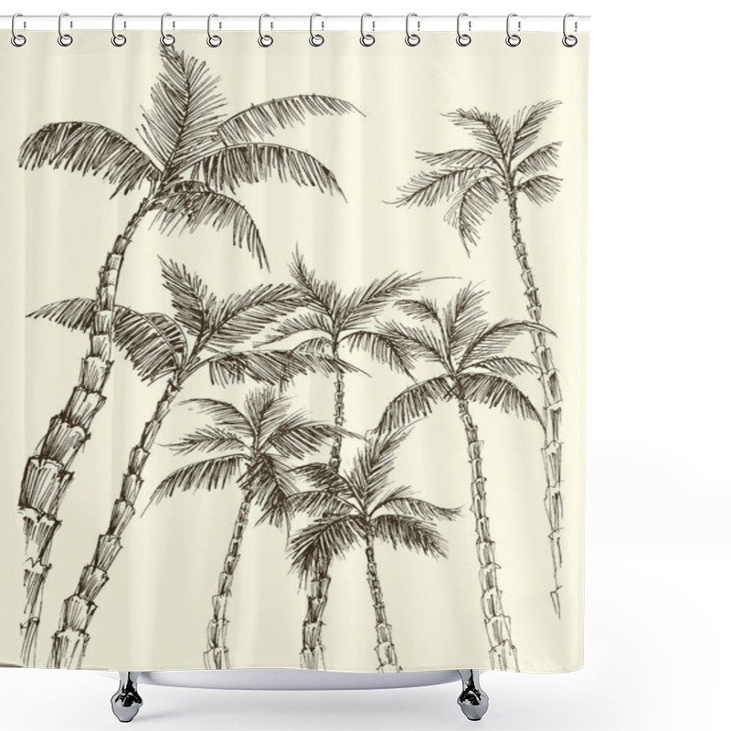 Personality  Palm Trees Background, Hand Drawn Coconut Vector Shower Curtains