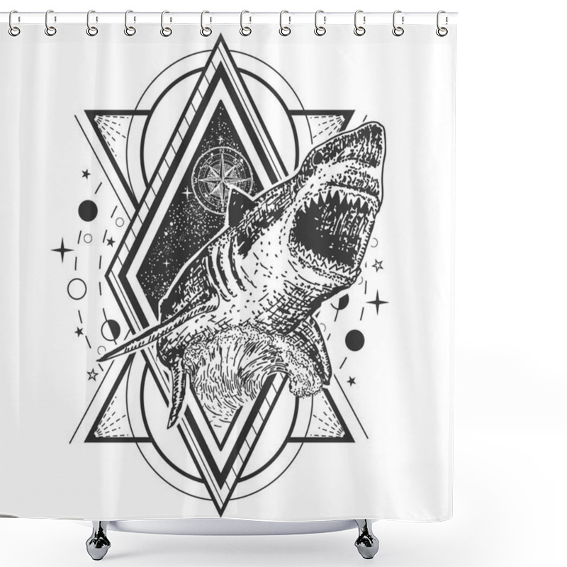 Personality  Vector Geometric Shark Tattoo Or T-shirt Print Design Shower Curtains