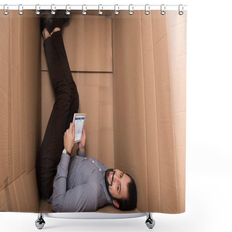 Personality  Man Using Tablet With Facebook Shower Curtains