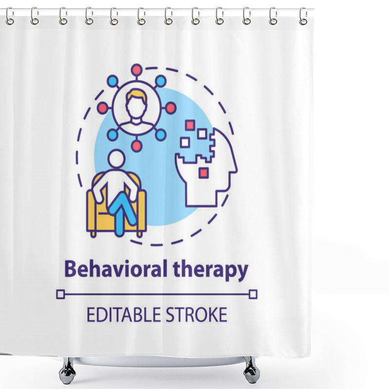 Personality  Behavioral Therapy Concept Icon. Mental Health Disorders Treatment Idea Thin Line Illustration. Self-destructive, Unhealthy Behavior Change. Vector Isolated Outline RGB Color Drawing. Editable Stroke Shower Curtains