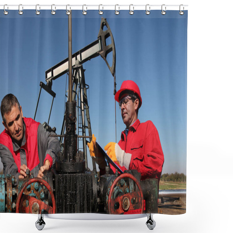 Personality  Engineers Inspecting Oil Field Equipment Shower Curtains