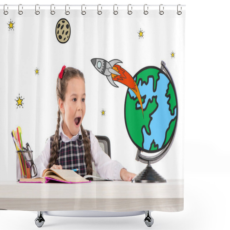 Personality  School Girl Dreaming About Space Traveling Shower Curtains