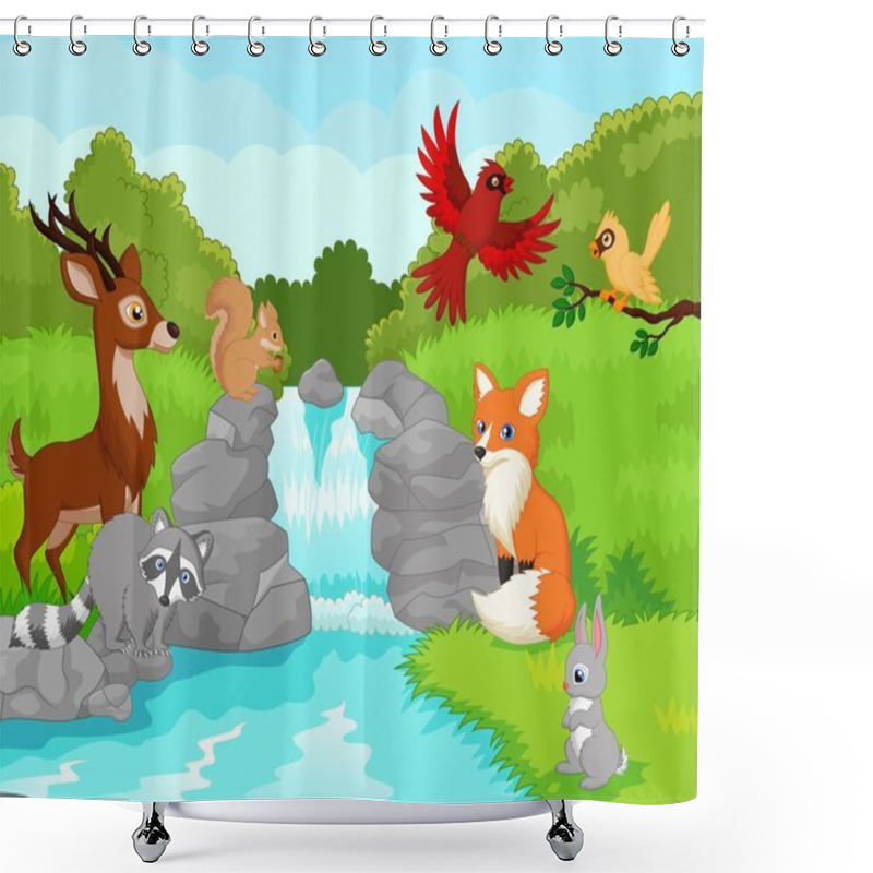 Personality  Waterfall With Animals Shower Curtains