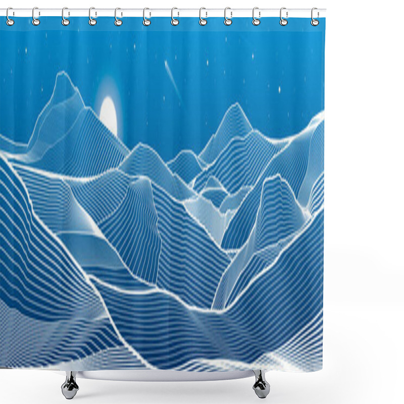 Personality  Mountains Outline Illustration. Night Desert Landscape. Sand Dunes. Moon And Stars. Vector Design Art Shower Curtains