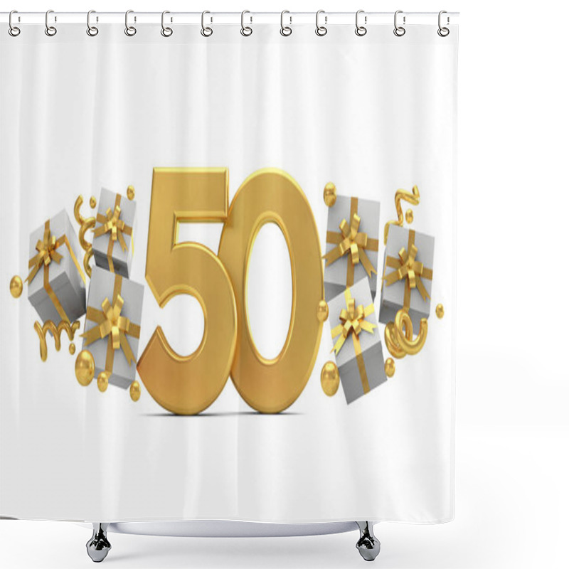 Personality  Number 50 Gold Birthday Celebration Number With Gift Boxes. 3D R Shower Curtains