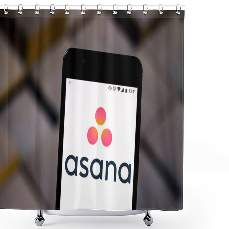 Personality  August 16, 2019, Brazil. In This Photo Illustration The Asana Logo Is Displayed On A Smartphone Shower Curtains