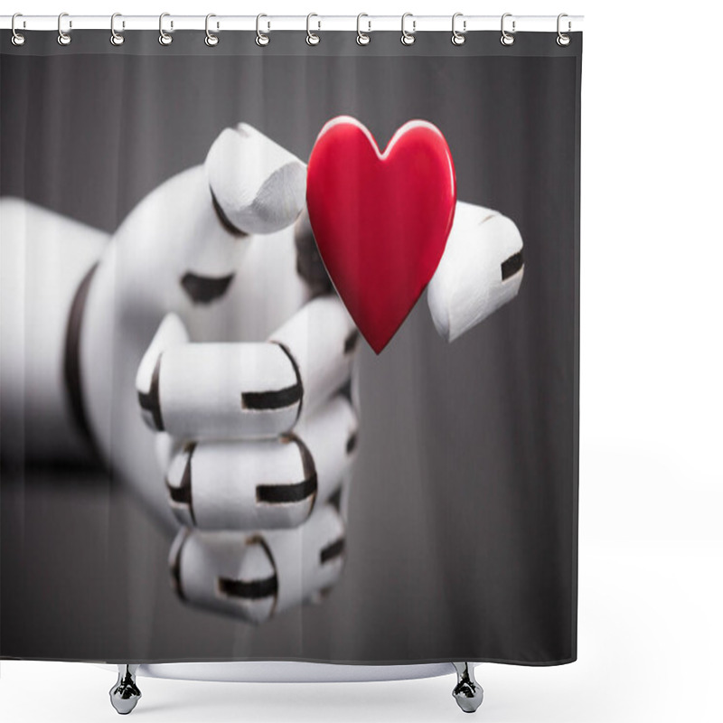 Personality  Close-up Of A Robot's Hand Holding Red Heart Shower Curtains