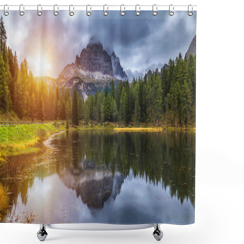 Personality  Antorno Lake With Famous Tre Cime Di Lavaredo (Drei Zinnen) Moun Shower Curtains