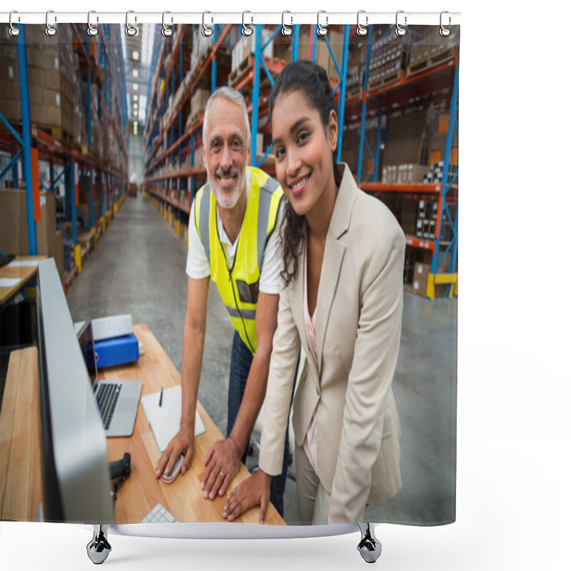 Personality  Warehouse Manager And Worker Working Together Shower Curtains