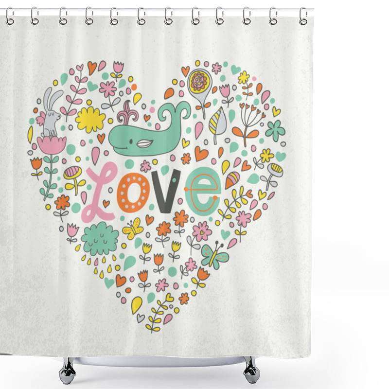 Personality  Romantic Heart Card With Animals Shower Curtains