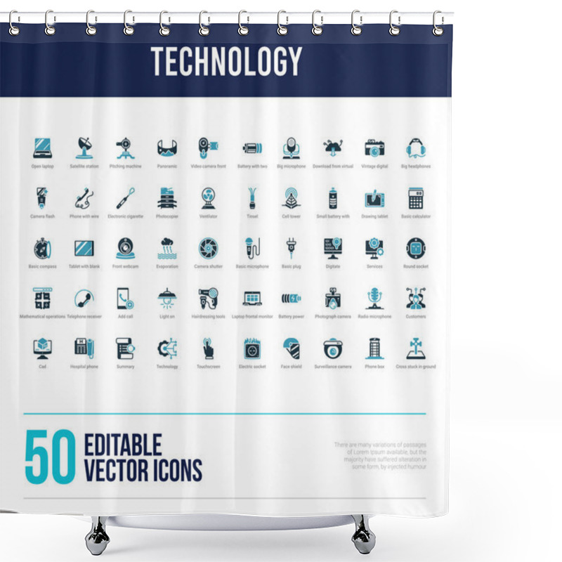 Personality  50 Technology Concept Filled Icons Shower Curtains