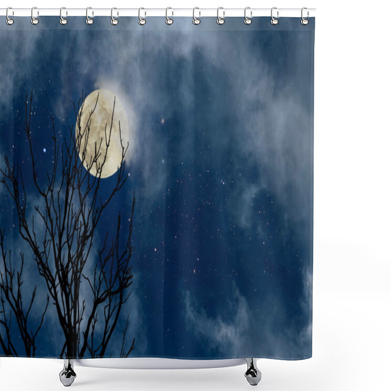 Personality  Full Moon Night Sky With Stars And Some Clouds With A Bare Tree In The Foreground Shower Curtains