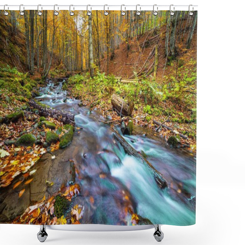 Personality  Beautiful Waterfall Shipot In The Autumn Forest Of The Carpathian Mountains Shower Curtains