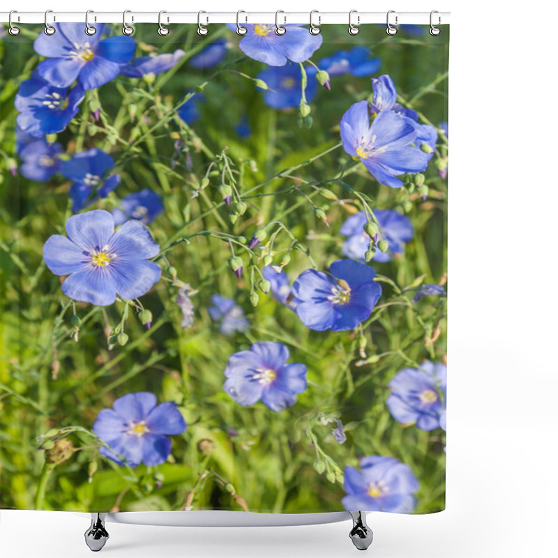 Personality  Blue Decorative Linen Flowers Shower Curtains