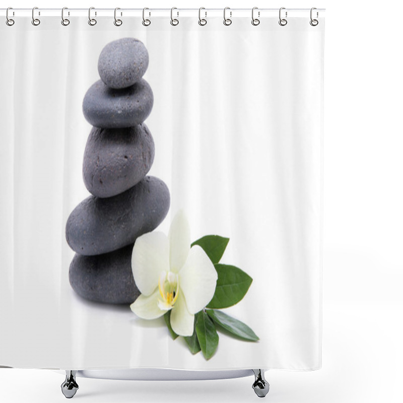 Personality  Zen Stones With Orchids Flower Isolated. Spa Background Shower Curtains