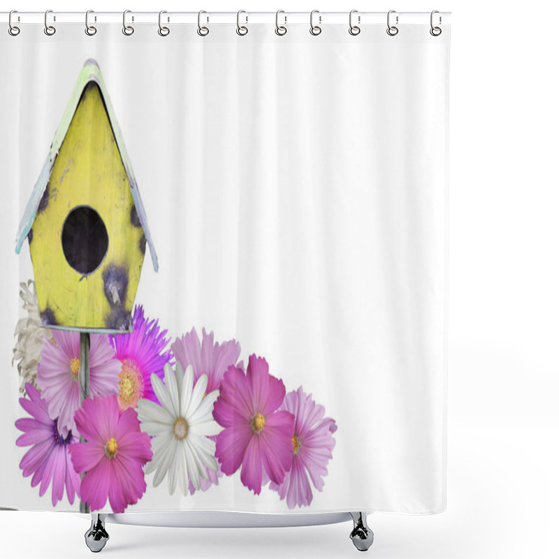 Personality  Bird House And Flowers Summer Border Shower Curtains