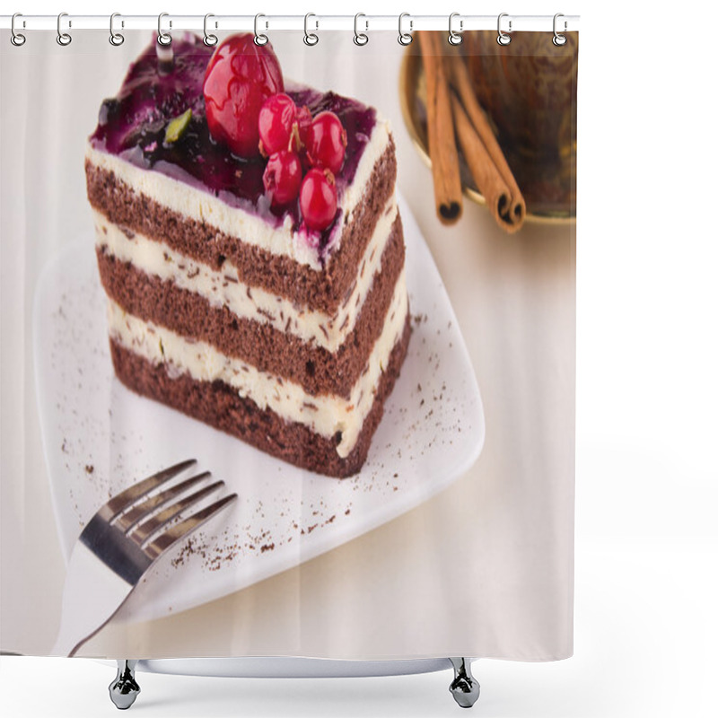 Personality  Cream Cherry Cake And Coffee Cup Shower Curtains