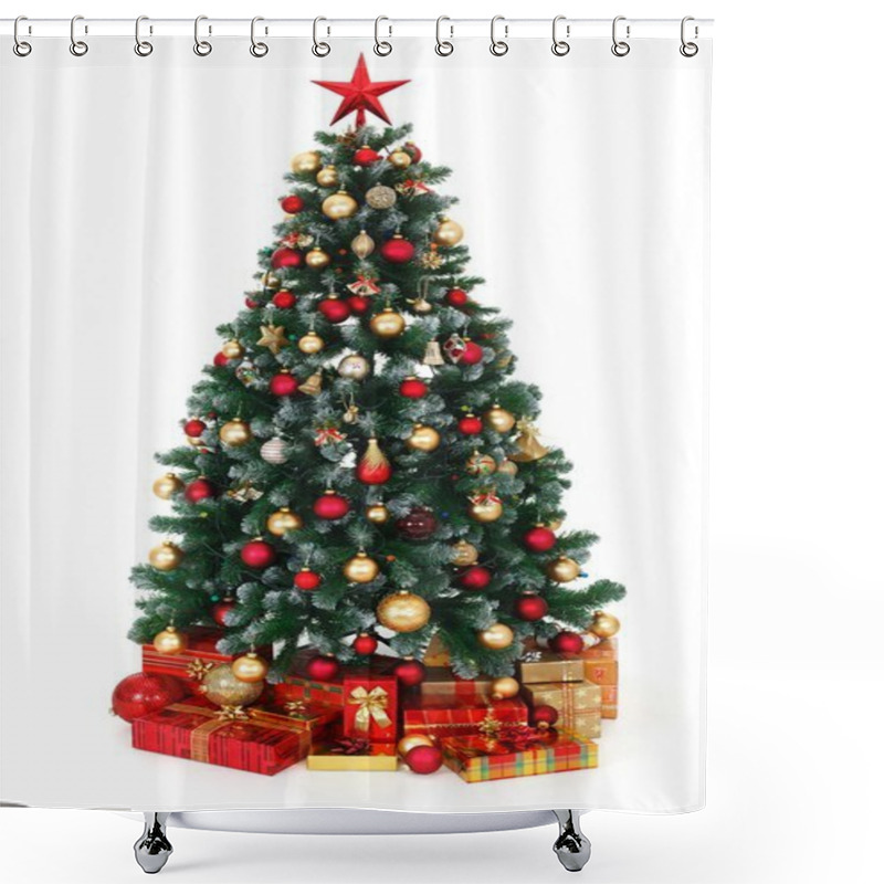 Personality  Green Decorated Christmas Tree And Presents Shower Curtains