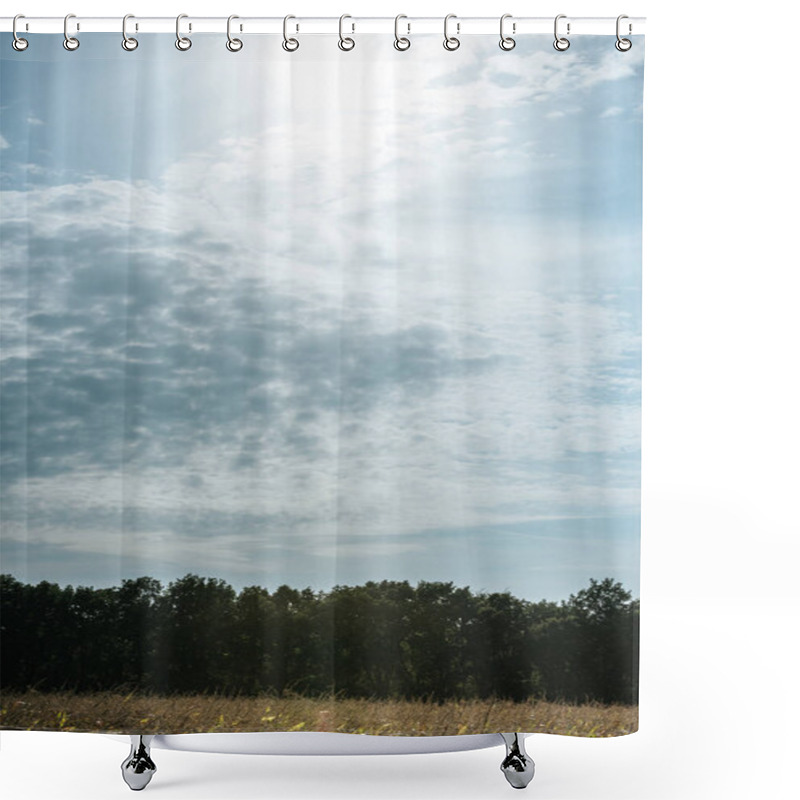 Personality  Autumnal Field, Forest And Blue Cloudy Sky With Sunlight Shower Curtains