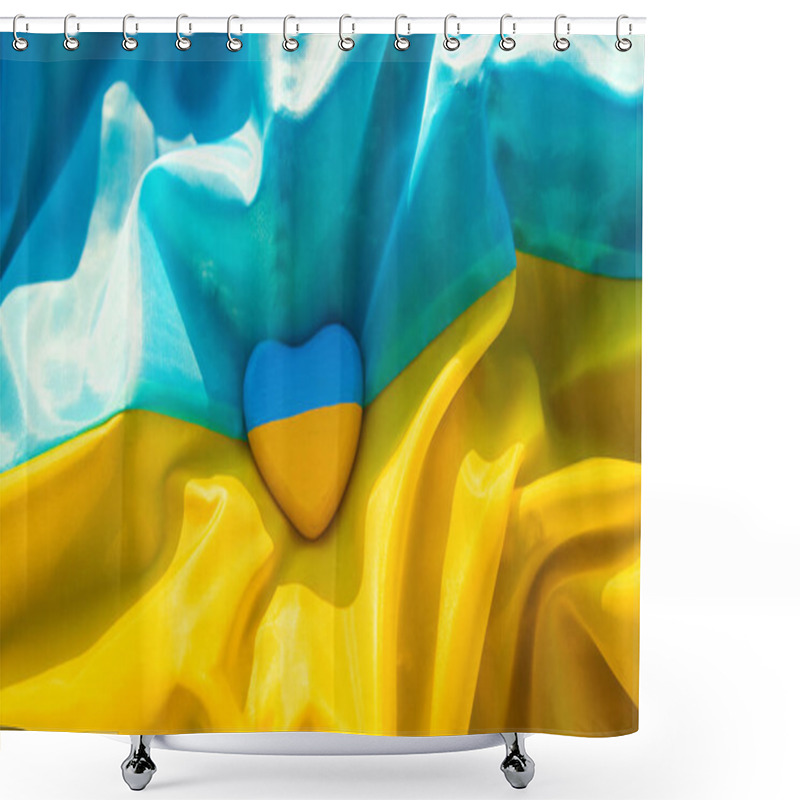 Personality  Flag Of Ukraine Heart Beautiful Background. Selective Focus. Nature. Shower Curtains