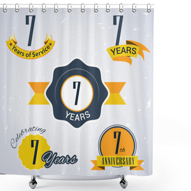 Personality  7 Years Of Service,  7 Years . Celebrating 7 Years , 7th Anniversary - Set Of Retro Vector Stamps And Seal For Business Shower Curtains