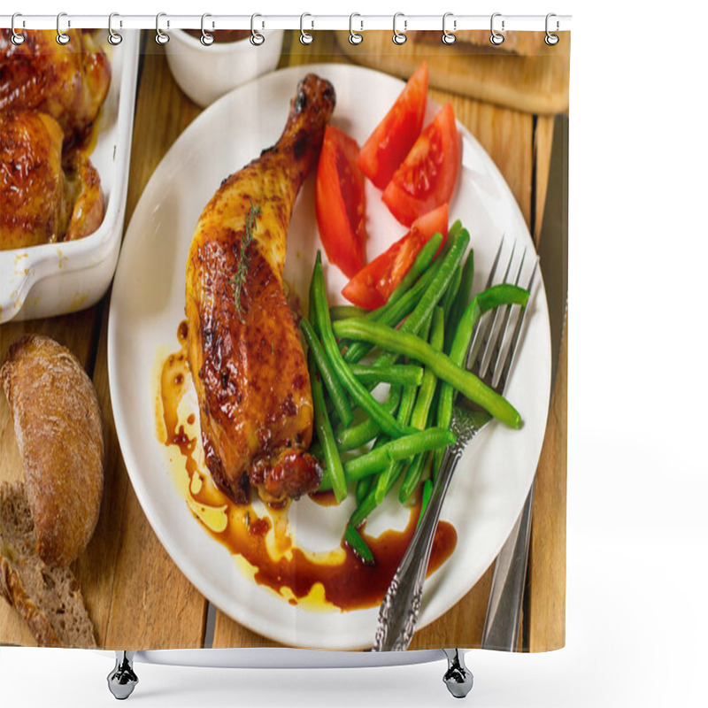 Personality  Caramelized Baked Chicken Legs With Green Beans Shower Curtains