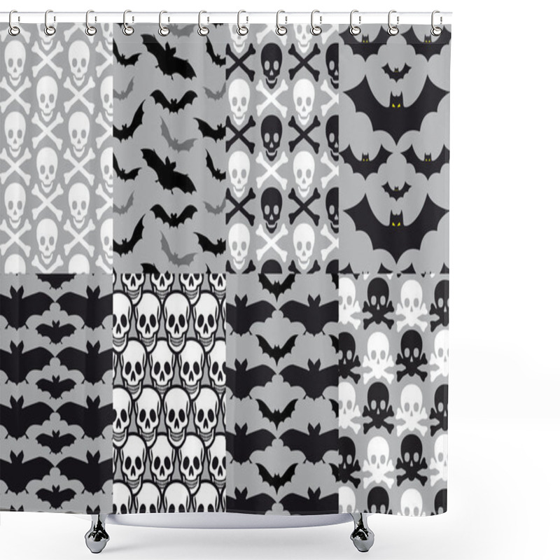 Personality  Skulls And Bats, Seamless Pattern, Vector Shower Curtains