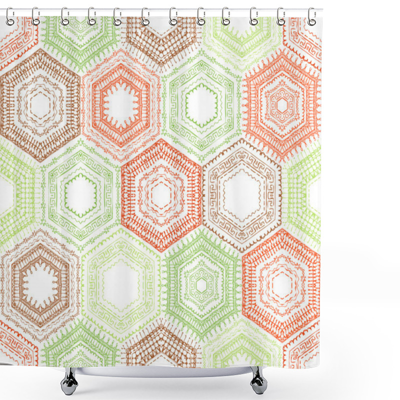 Personality  Coloured Crochet Hexagons.  Shower Curtains