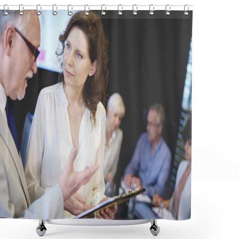 Personality  Business Man With Female Office Worker   Shower Curtains