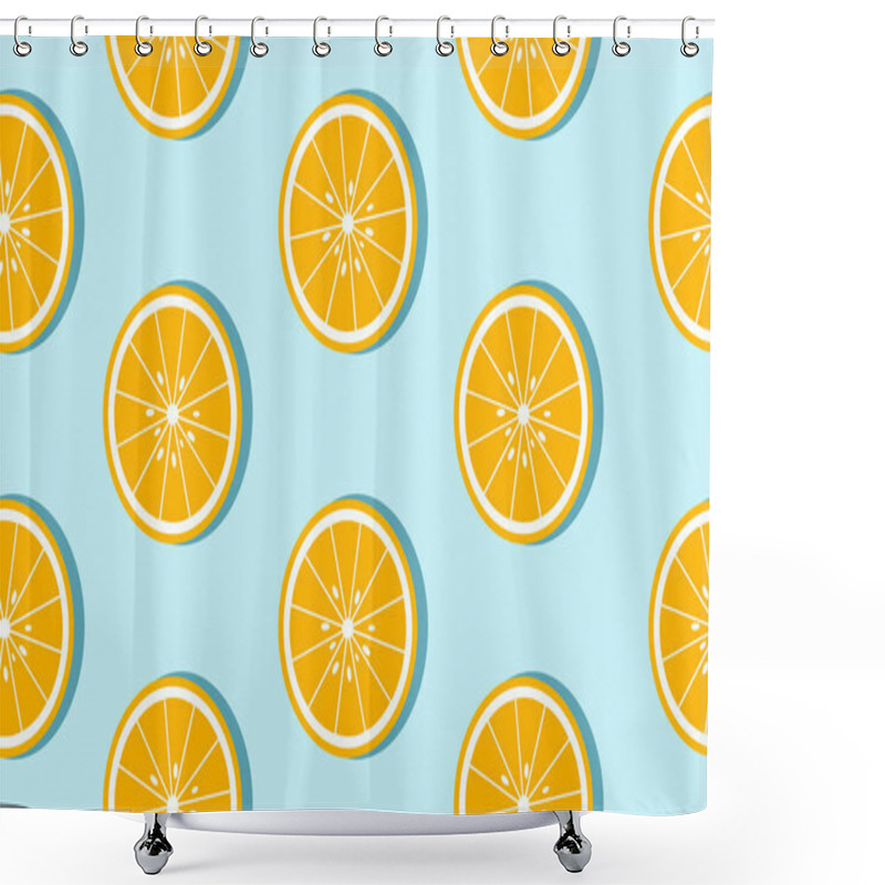 Personality  Seamless Blue Background With Oranges Slices With Shadow. Vector Illustration Design For Greeting Card Or Template. Shower Curtains