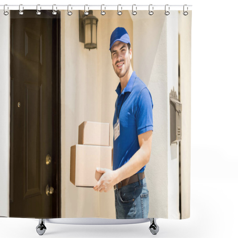 Personality  Delivery Man Bringing Some Parcels Shower Curtains