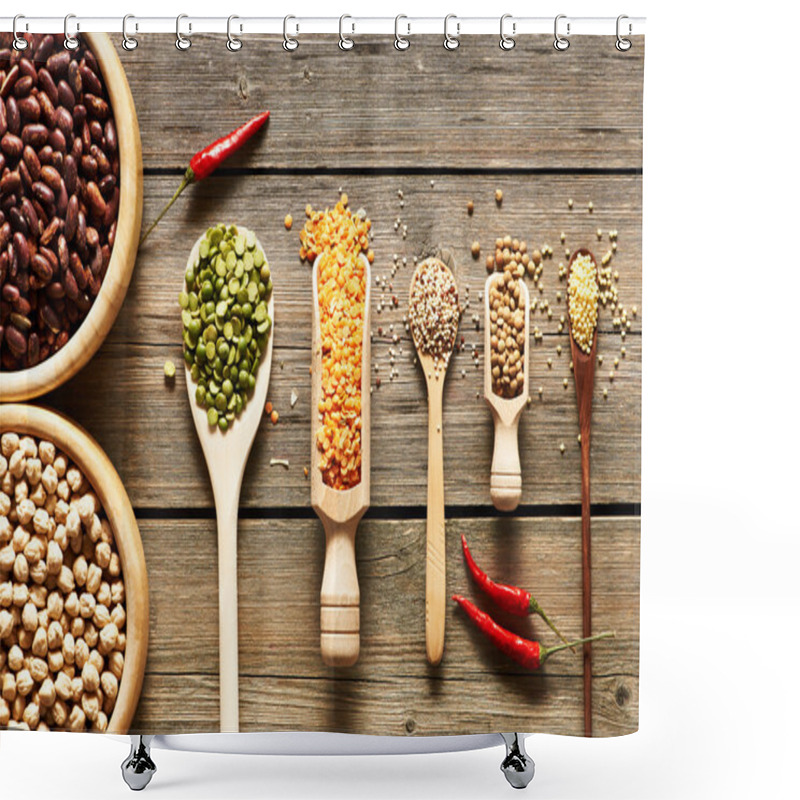 Personality  Bowls And Spoons Of Various Legumes Shower Curtains