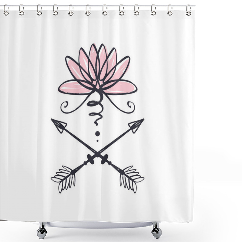 Personality  Lotus And Arrows, Harmony And Universe Symbol, Sacred Geometry. Ayurveda And Balance Logo Or Label. Tattoo Design. Bohemian Art For Posters And Textile. Isolated Editable Illustration Shower Curtains