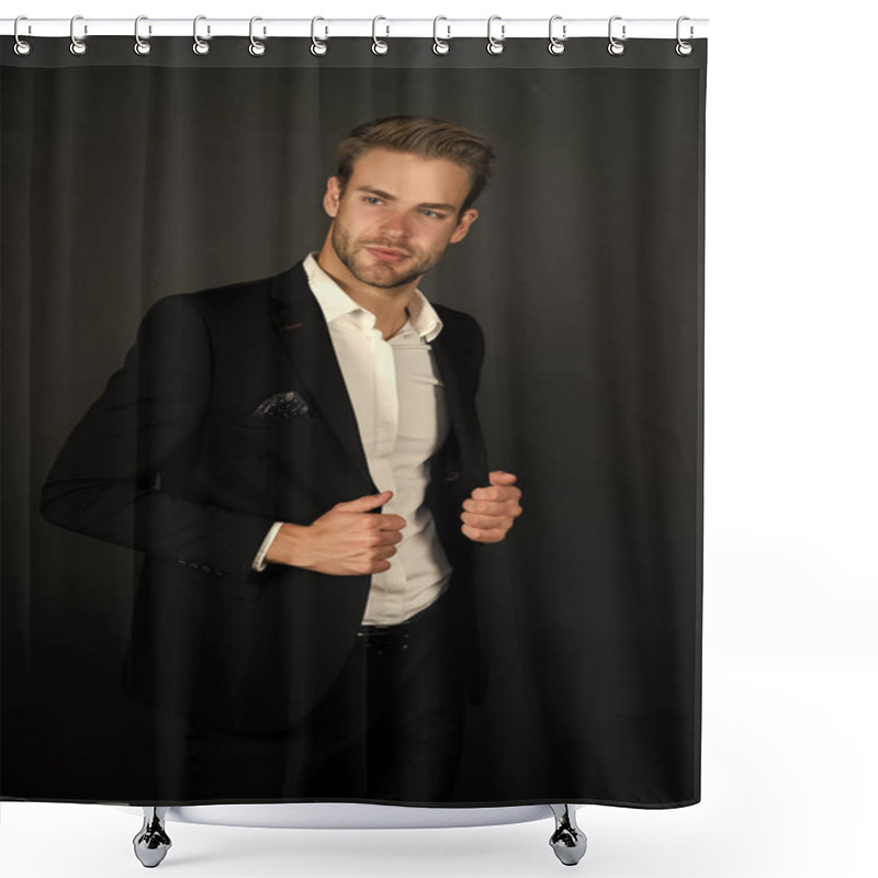 Personality  Business Coach. Making Money Like Pro. Business People. Serious Motivated Entrepreneur. Businessman Formal Suit. Handsome Man Ceo. Successful And Charismatic Lawyer. Leadership And Business Concept Shower Curtains