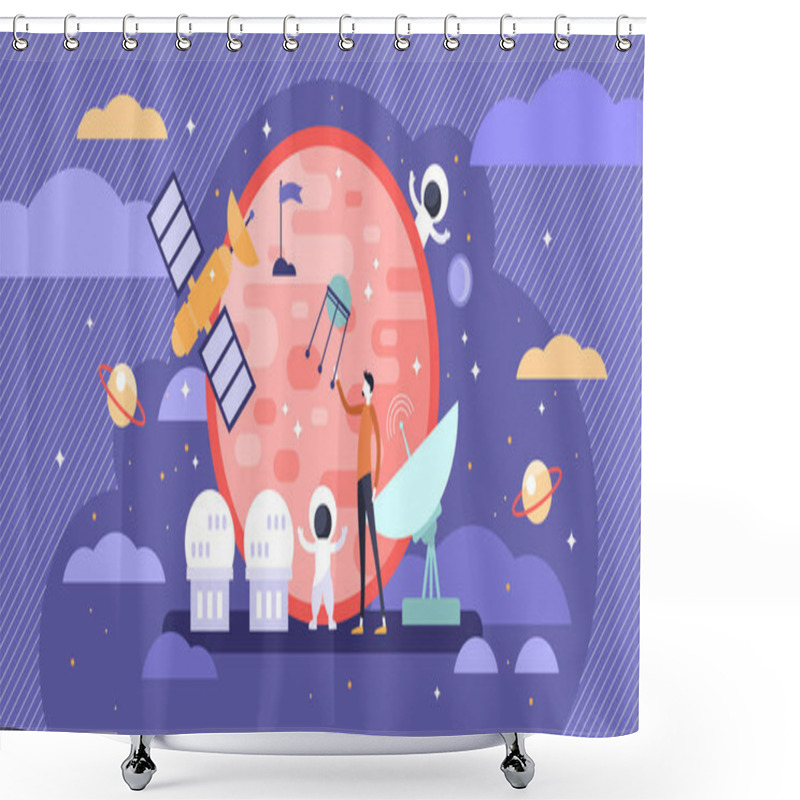 Personality  Space Exploration Vector Illustration. Flat Tiny Astronaut Person Concept. Shower Curtains