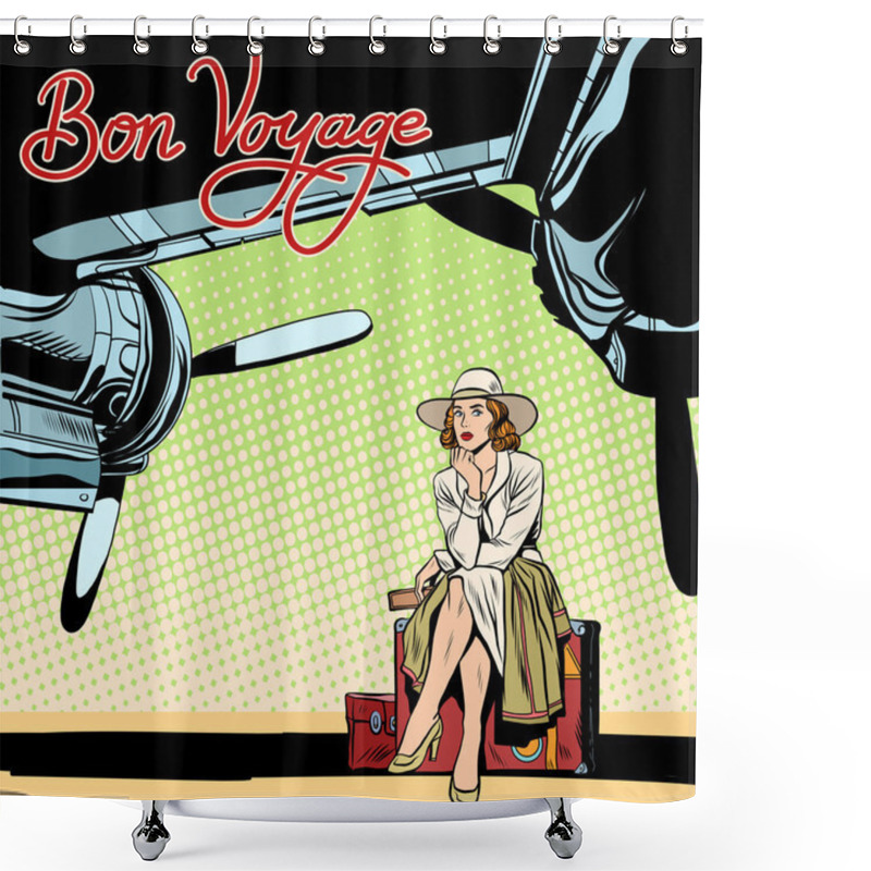 Personality  Bon Voyage Beautiful Girl On The Runway Shower Curtains