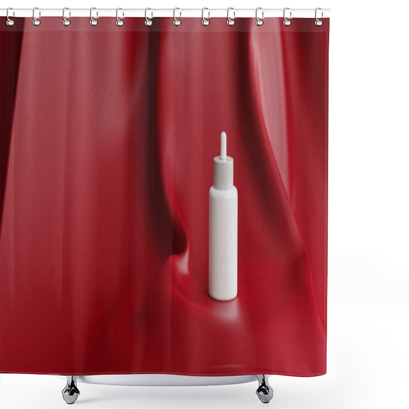 Personality  A Minimalist White Bottle Set Against A Vibrant Red Backdrop. Shower Curtains