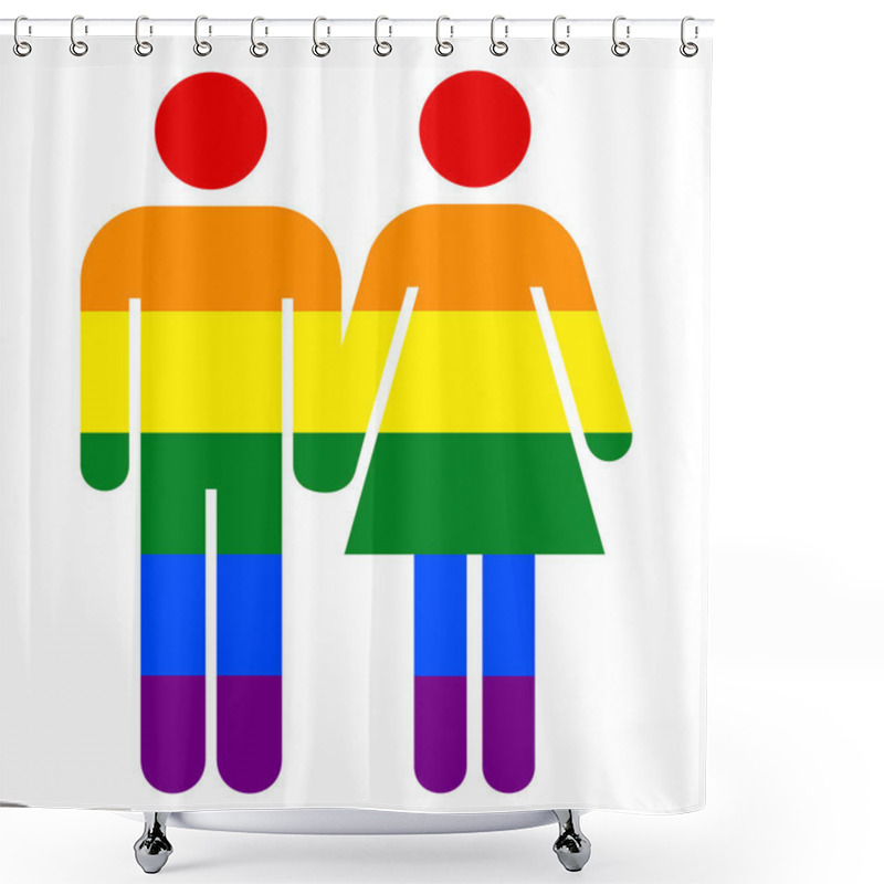 Personality  Rainbow Man & Woman Sign. Rainbow Pride Style Symbol. Concept Of Straight Relationships In LGBT Color Shower Curtains