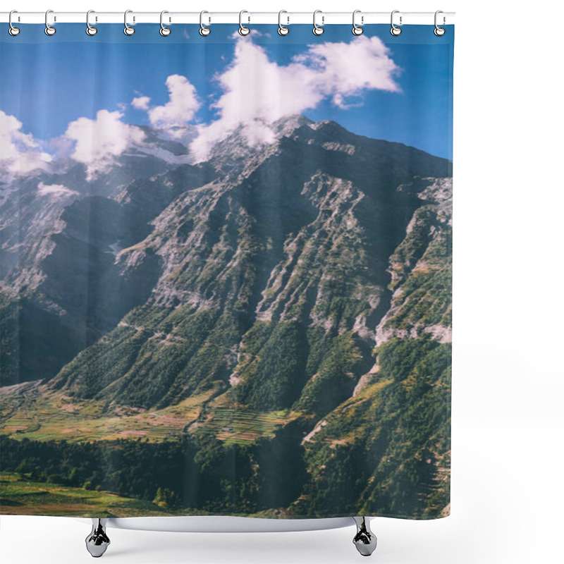 Personality  Majestic Rocky Mountains And Evergreen Trees In Indian Himalayas Shower Curtains