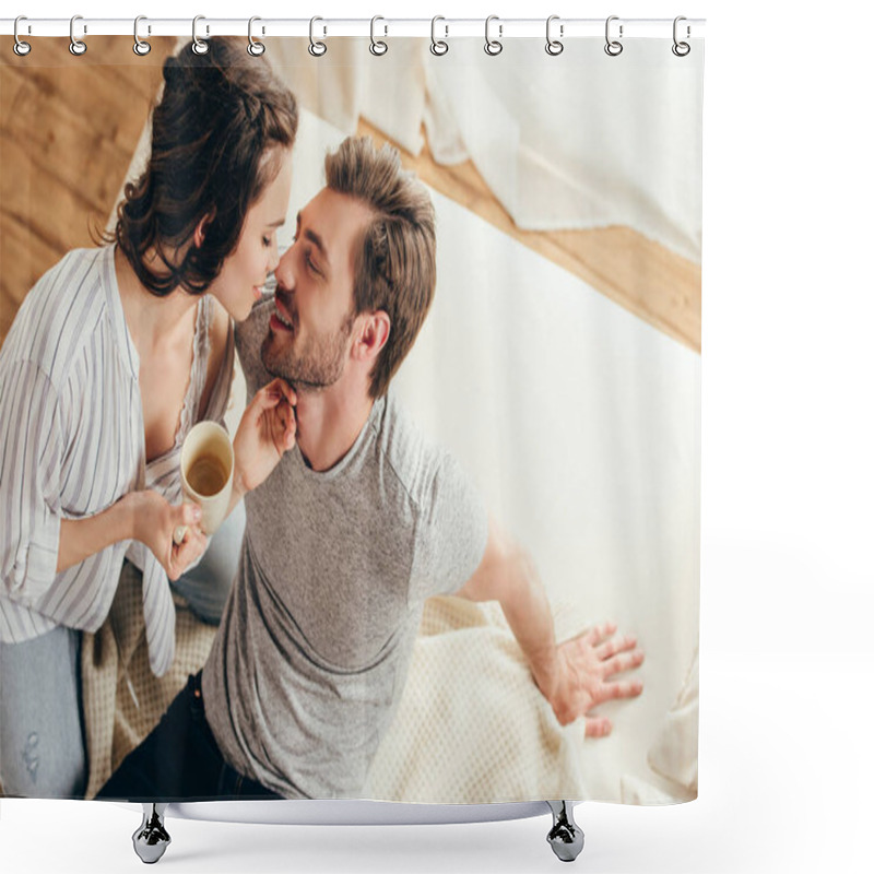 Personality  Young Couple Hugging At Home  Shower Curtains