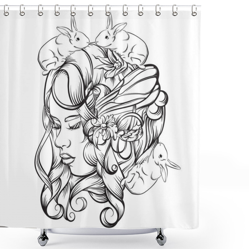 Personality  Portrait Of Younf And Beautiful Elf With Unusual Hairstyle. Shower Curtains