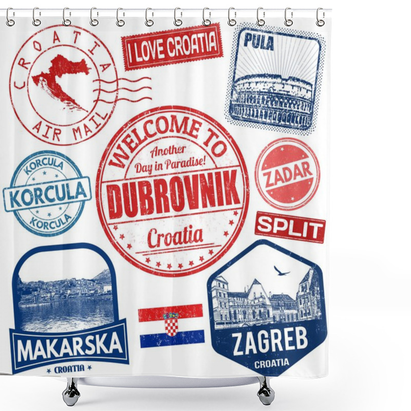 Personality  Set Of Travel Grunge Stamps With Croatia  Shower Curtains