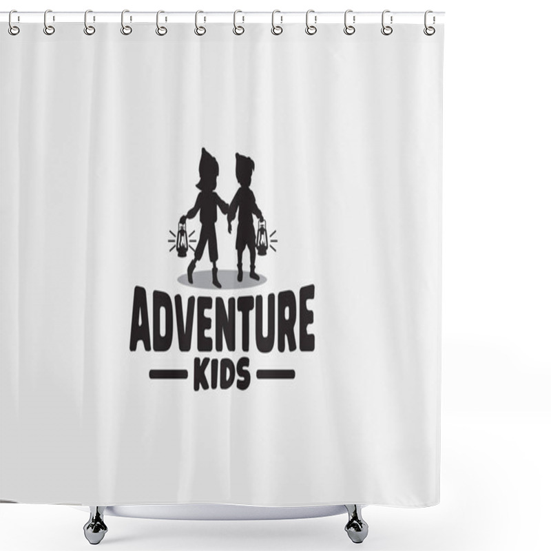 Personality  Adventure Kids Logo With A Boy And A Girl On An Adventure While Carrying Lantern. Shower Curtains